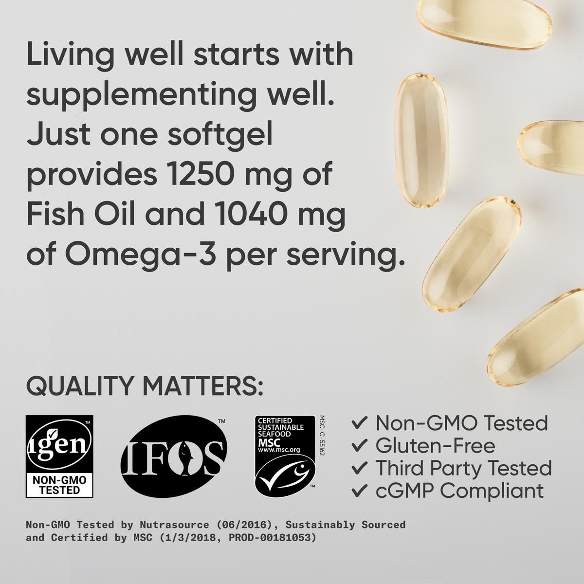 Triple Strength Omega 3 Fish Oil Burpless Fish Oil Supplement W EPA & DHA Fatty Acids From Single-Source Wild Alaska Pollock 90 Count