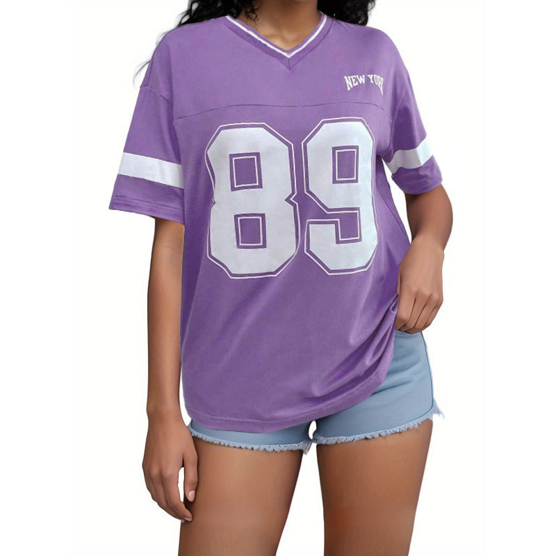 Versatile Casual Loose Letter Flower Short Sleeve Shirt Women's Clothing