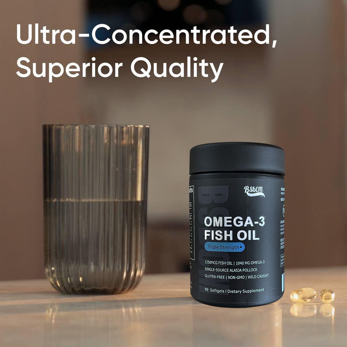 Triple Strength Omega 3 Fish Oil Burpless Fish Oil Supplement W EPA & DHA Fatty Acids From Single-Source Wild Alaska Pollock 90 Count