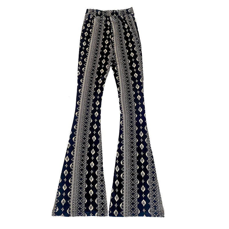 The Forbidden Pants Women's Boho Elastic High Waist Flared Leg Pants, Women's Daily Outfits For Spring & Fall, From S To L Accentuate Your Curves Womenswear Bottom