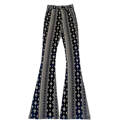 The Forbidden Pants Women's Boho Elastic High Waist Flared Leg Pants, Women's Daily Outfits For Spring & Fall, From S To L Accentuate Your Curves Womenswear Bottom