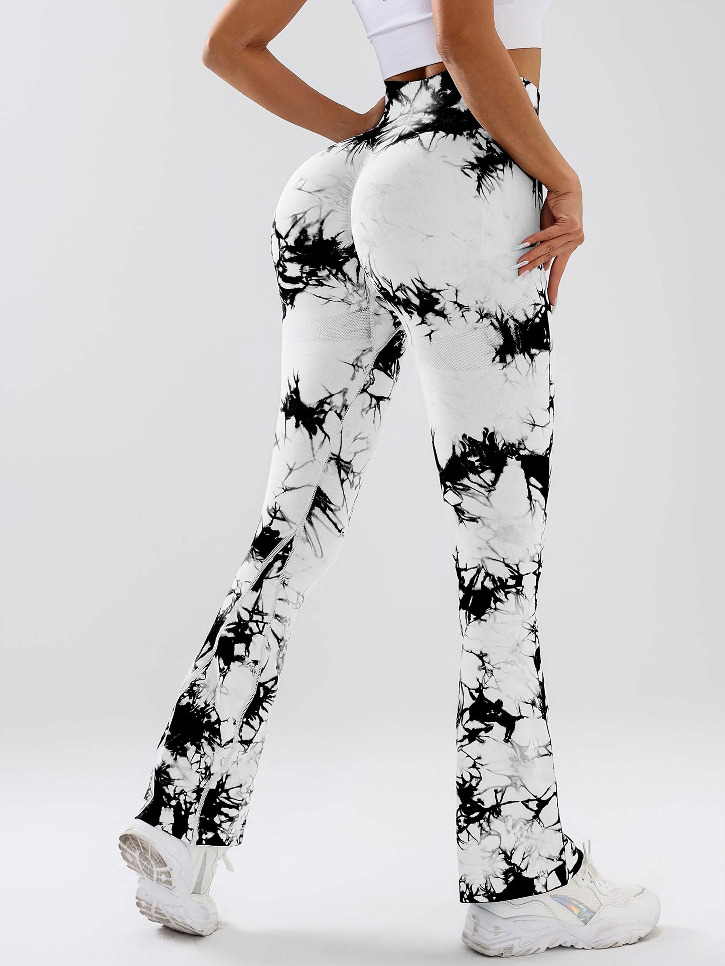 High-Waist Tummy Control Flare Yoga Pants For Women, Tie-Dye Stretch Slimming Bootcut Workout Pants, Fitness & Sports Activewear